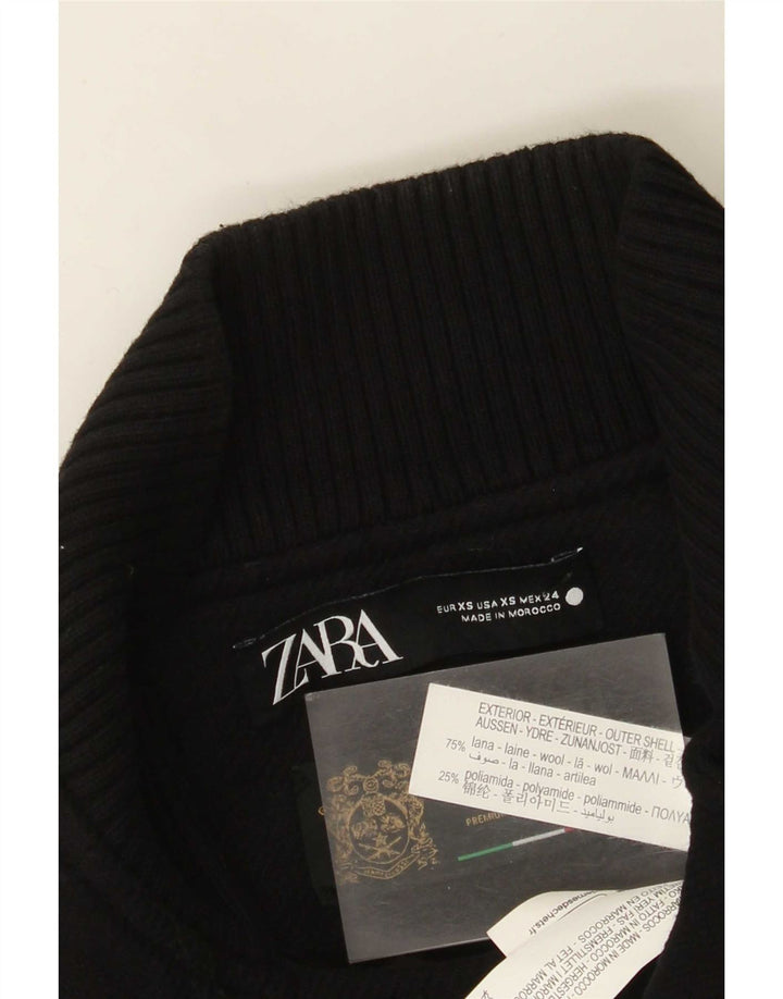 Zara Γυναικείο Biker Jacket UK 6 XS μαύρο μαλλί