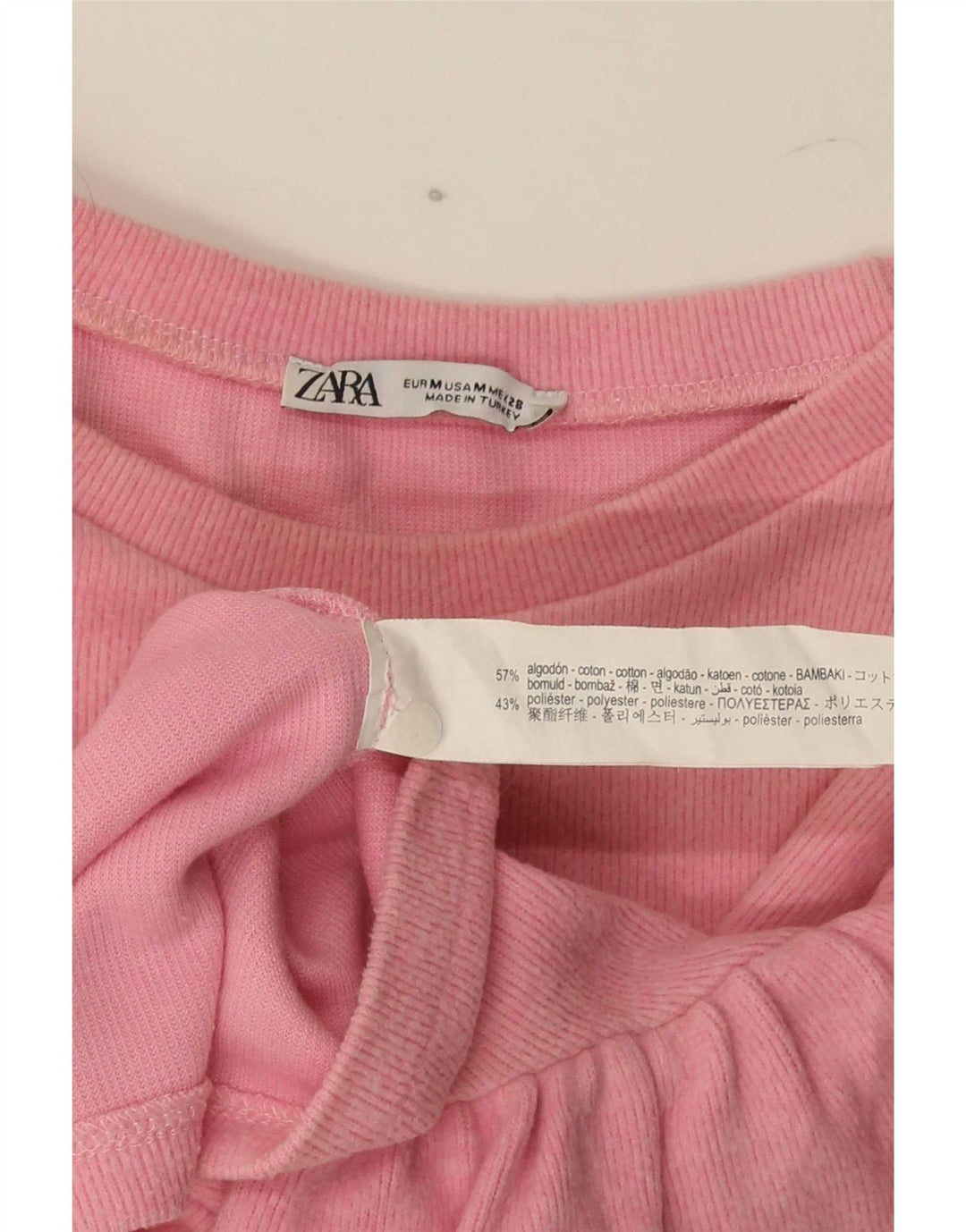 Zara Γυναικεία Crop Μπλούζα Τοπ UK 12 Μέτριο Ροζ Βαμβακερό