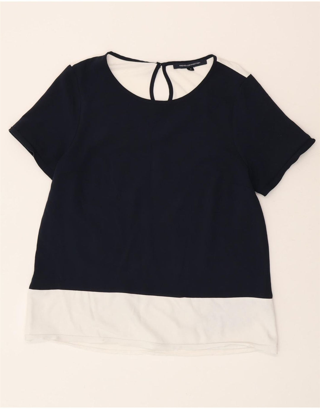 Γυναικείο T-Shirt French Connection Top UK 14 Medium Navy Blue Colourblock