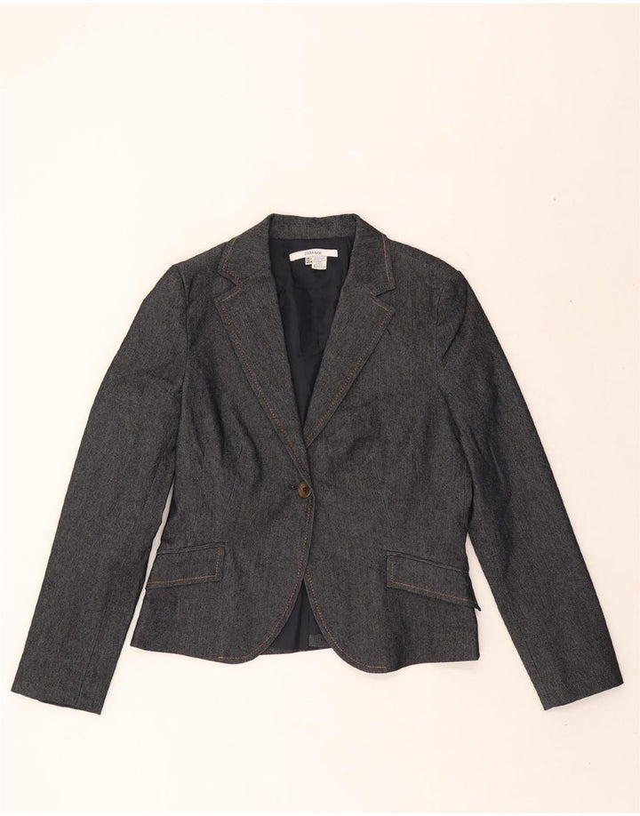 ZARA Womens 1 Button Blazer Jacket UK 14 Large Navy Blue Cotton Vintage Zara and Second-Hand Zara from Messina Hembry 