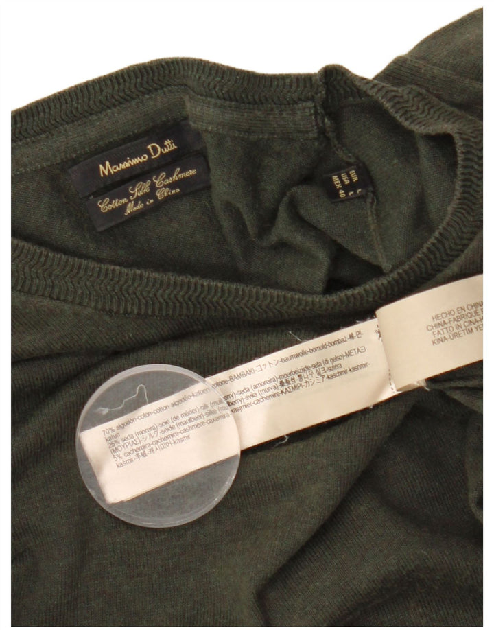 MASSIMO DUTTI Ανδρικό πουλόβερ με λαιμόκοψη, μεγάλο βαμβακερό χακί