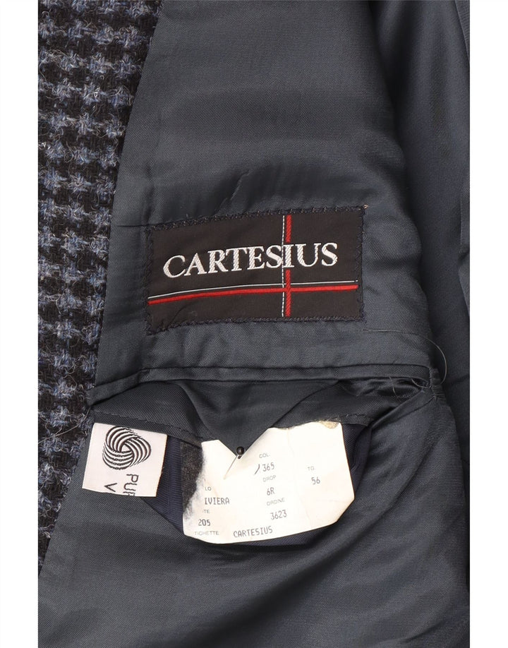 Vintage Ανδρικό σακάκι σακάκι με 2 κουμπιά IT 56 3XL Μπλε Houndstooth παρθένο μαλλί