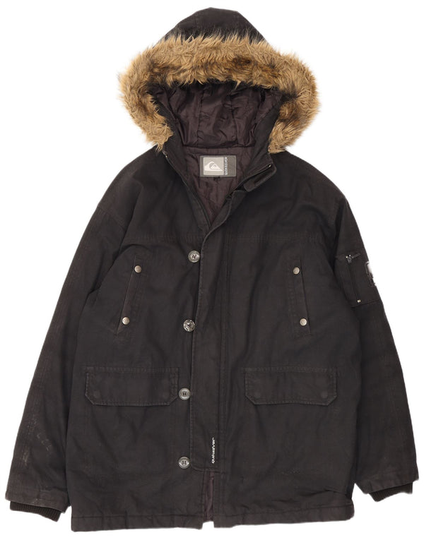 Quiksilver Ανδρικό μπουφάν Parka με κουκούλα UK 40 μεγάλο μαύρο βαμβακερό