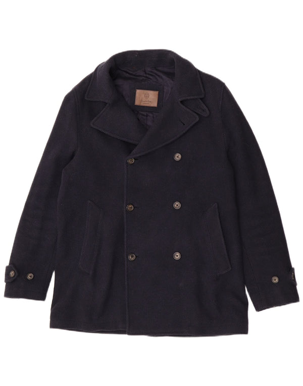Massimo Dutti Ανδρικό παλτό μπιζελιού UK 38 Medium Navy Blue μαλλί