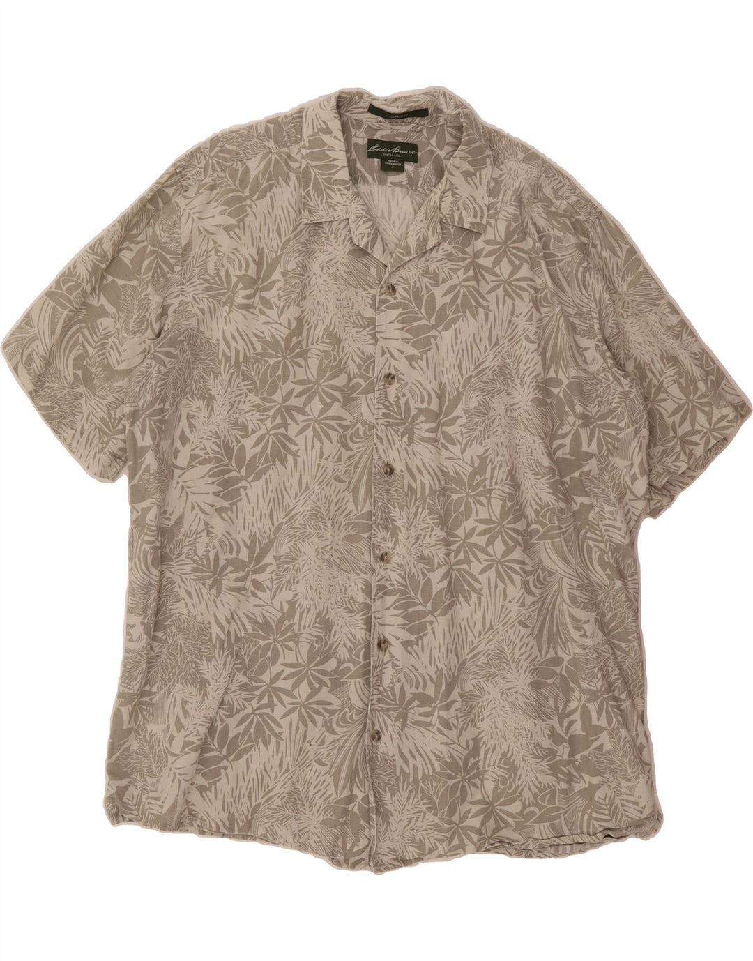 EDDIE BAUER Mens Relaxed Fit Short Sleeve Shirt Large Grey Linen Vintage Eddie Bauer and Second-Hand Eddie Bauer from Messina Hembry 
