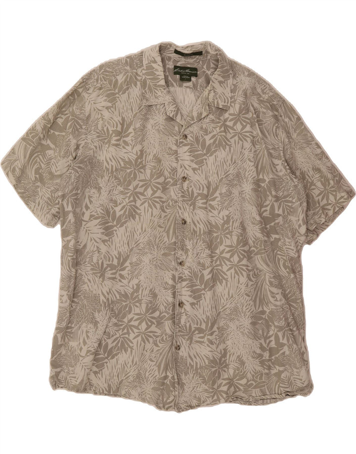 EDDIE BAUER Mens Relaxed Fit Short Sleeve Shirt Large Grey Linen Vintage Eddie Bauer and Second-Hand Eddie Bauer from Messina Hembry 