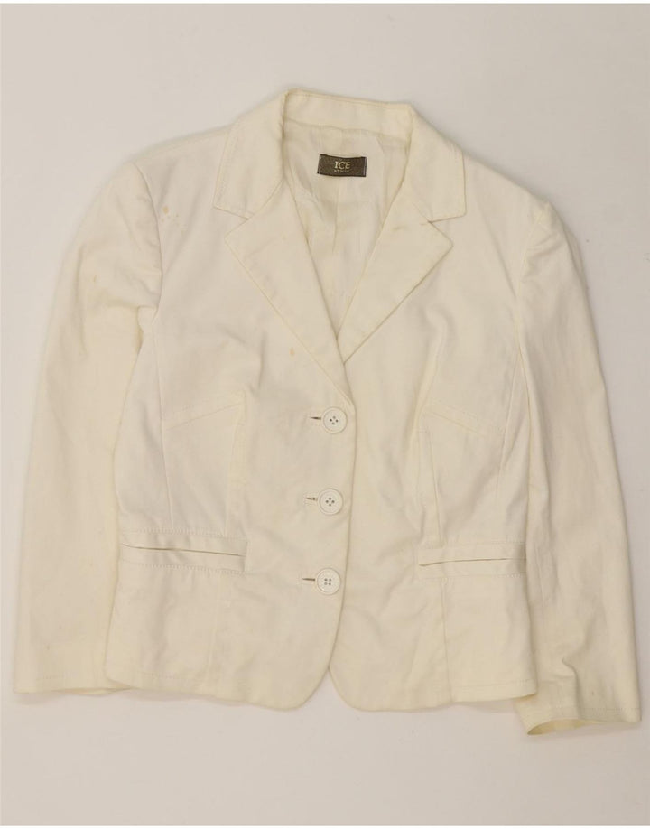 ICEBERG Womens 3 Button Blazer Jacket UK 18 XL White Cotton Vintage Iceberg and Second-Hand Iceberg from Messina Hembry 