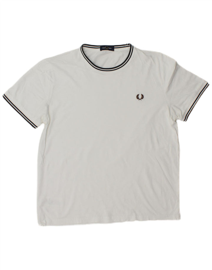 Fred Perry Ανδρικό T-Shirt Top μεγάλο λευκό ριγέ κασμίρ