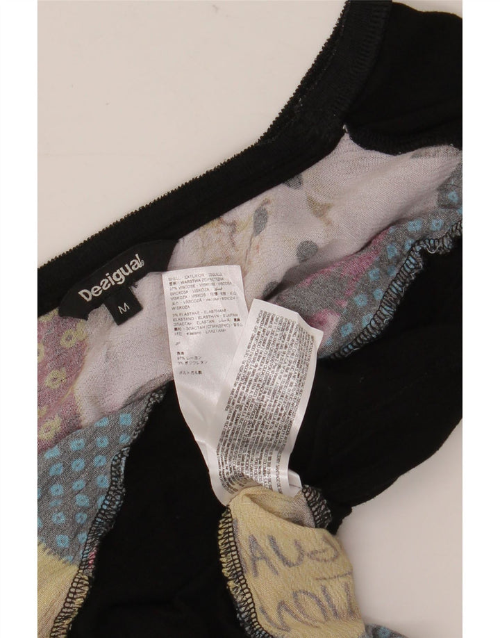 DESIGUAL Γυναικείο γραφικό τοπ μακρυμάνικο UK 12 Medium Black Patchwork