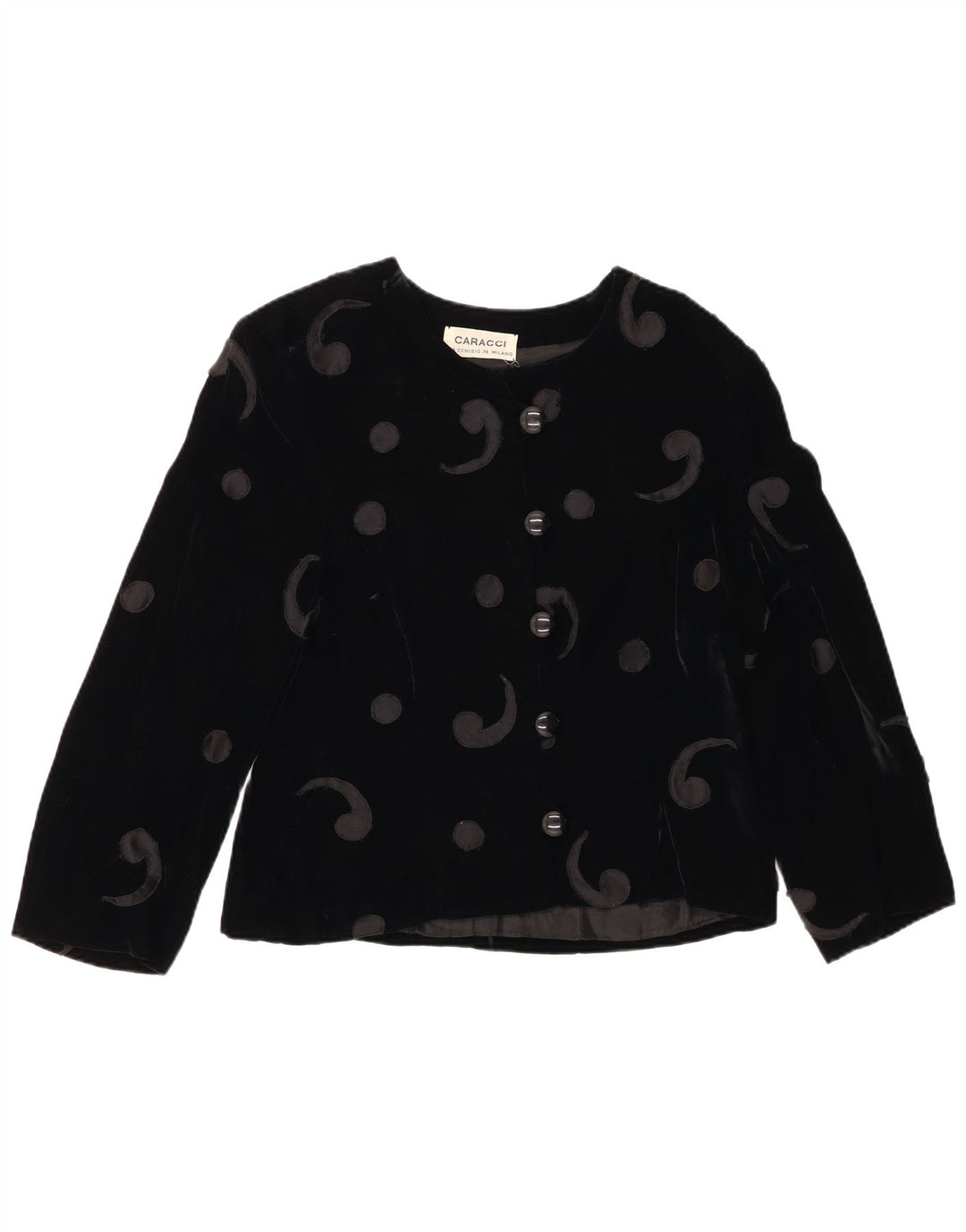 VINTAGE Γυναικείο βελούδινο μπλέιζερ μπουφάν UK 12 μεσαίο μαύρο Paisley