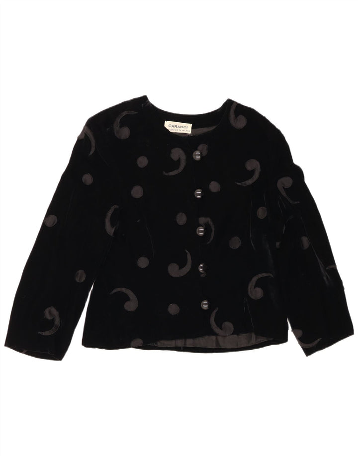 VINTAGE Γυναικείο βελούδινο μπλέιζερ μπουφάν UK 12 μεσαίο μαύρο Paisley