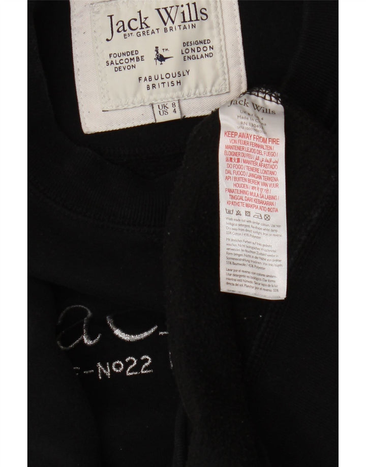 JACK WILLS Womens Oversized Graphic Sweatshirt Jumper UK 8 Small  Black Vintage Jack Wills and Second-Hand Jack Wills from Messina Hembry 