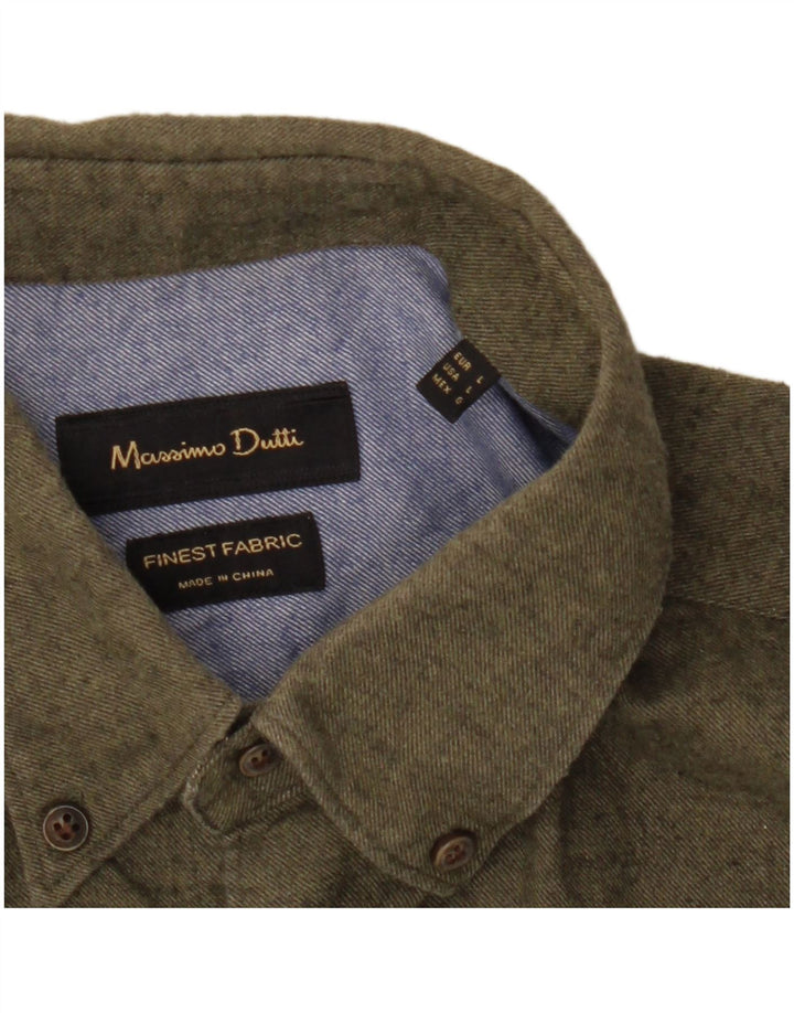 Ανδρικό πουκάμισο Massimo Dutti Φανελένιο μεγάλο χακί φλεκ