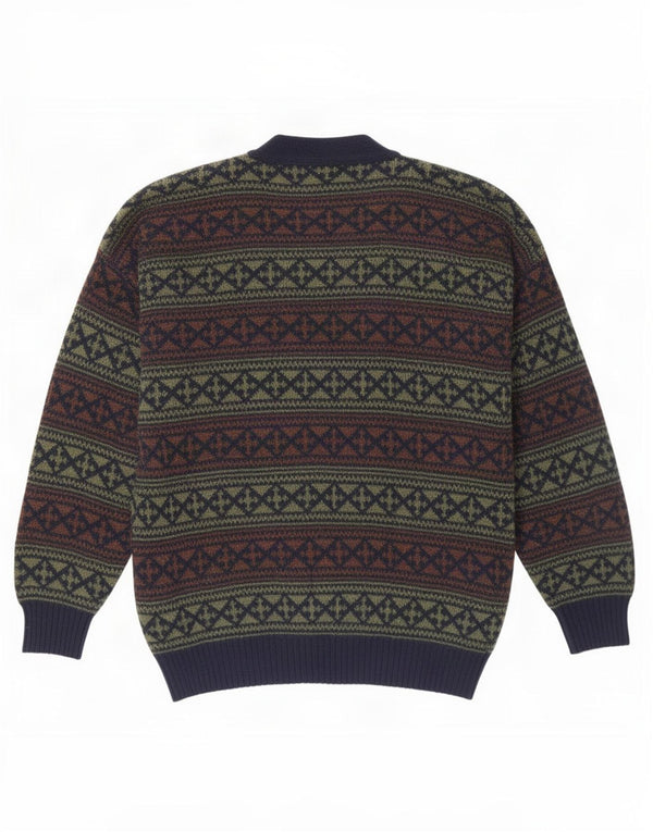 Ανδρικό πουλόβερ vintage ζακέτα XL Navy Blue Fair Isle Wool