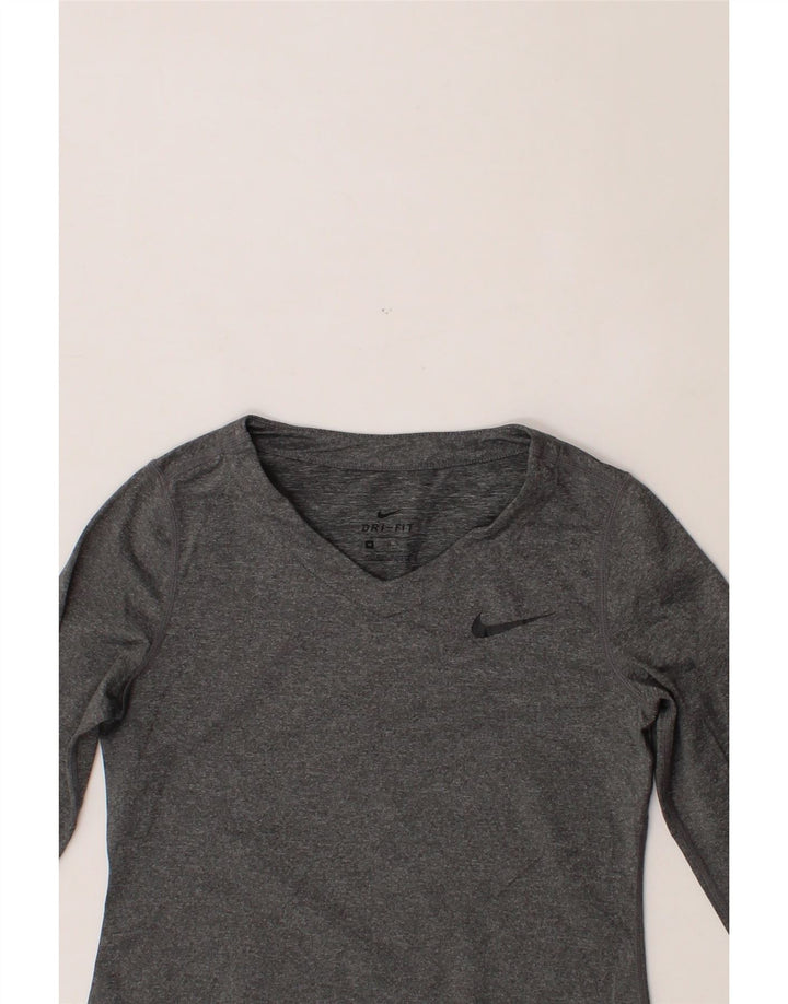 NIKE Girls Dri Fit Top Long Sleeve 9-10 Years Medium  Grey Polyester Vintage Nike and Second-Hand Nike from Messina Hembry 