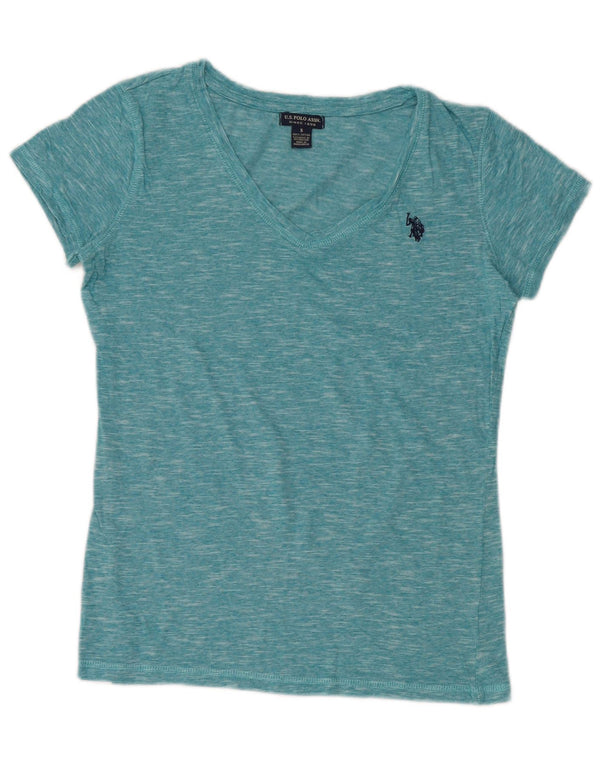 Πόλο Ασν. Γυναικείο T-Shirt Top UK 10 Small Turquoise Flecked Cotton