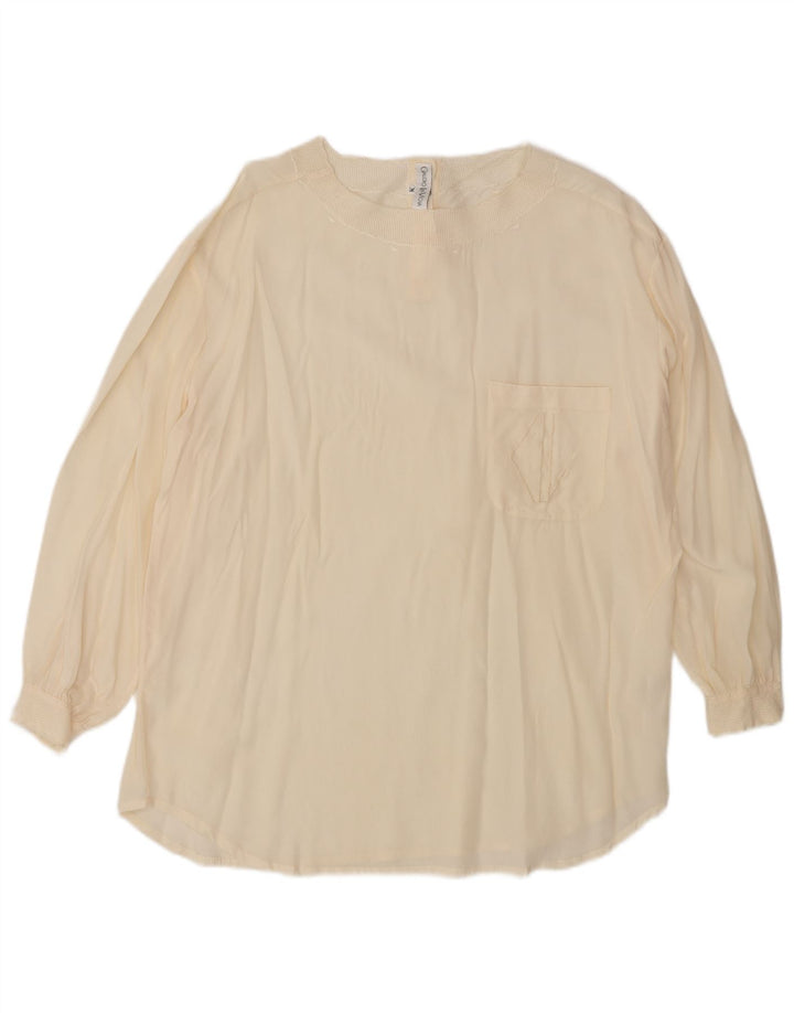 Vintage γυναικεία υπερμεγέθη μπλούζα UK 14 Medium Off White Silk