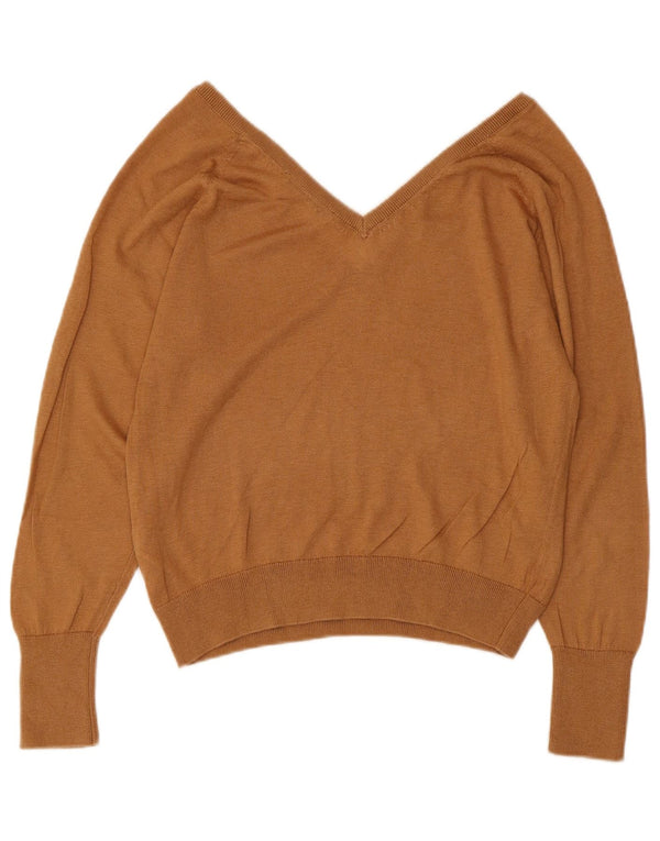 Zara Γυναικείο πουλόβερ με V λαιμόκοψη UK 10 Small Brown Lyocell
