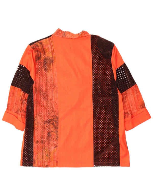 Vintage γυναικείο πουκάμισο 3/4 μανίκι μπλούζα UK 14 Medium Orange Paisley