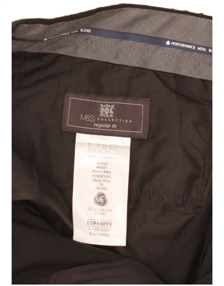 MARKS & SPENCER Ανδρικό παντελόνι με κανονική εφαρμογή W34 L31 μαύρο μαλλί