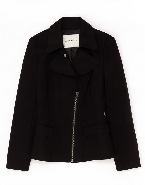 Zara Γυναικείο μπουφάν μπλέιζερ με φερμουάρ UK 10 Small μαύρο βαμβακερό