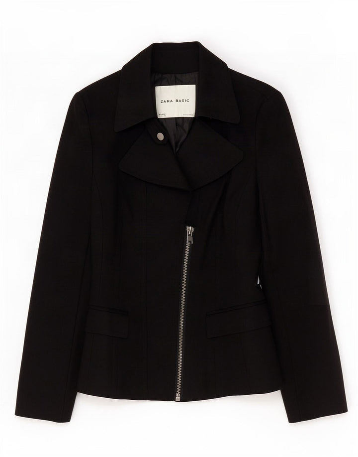 Zara Γυναικείο μπουφάν μπλέιζερ με φερμουάρ UK 10 Small μαύρο βαμβακερό