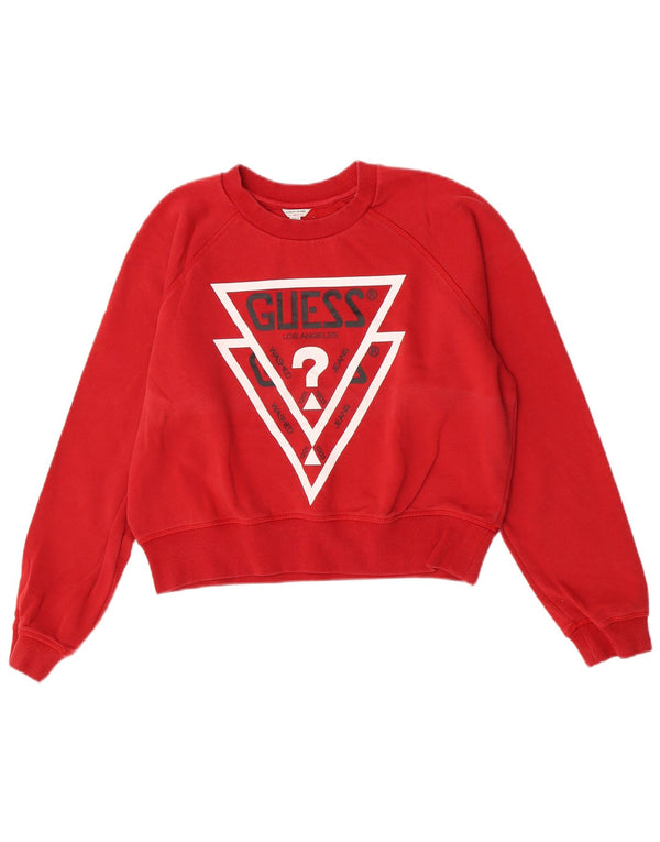Guess Womens Crop Graphic Φούτερ Jumper UK 16 Large Red