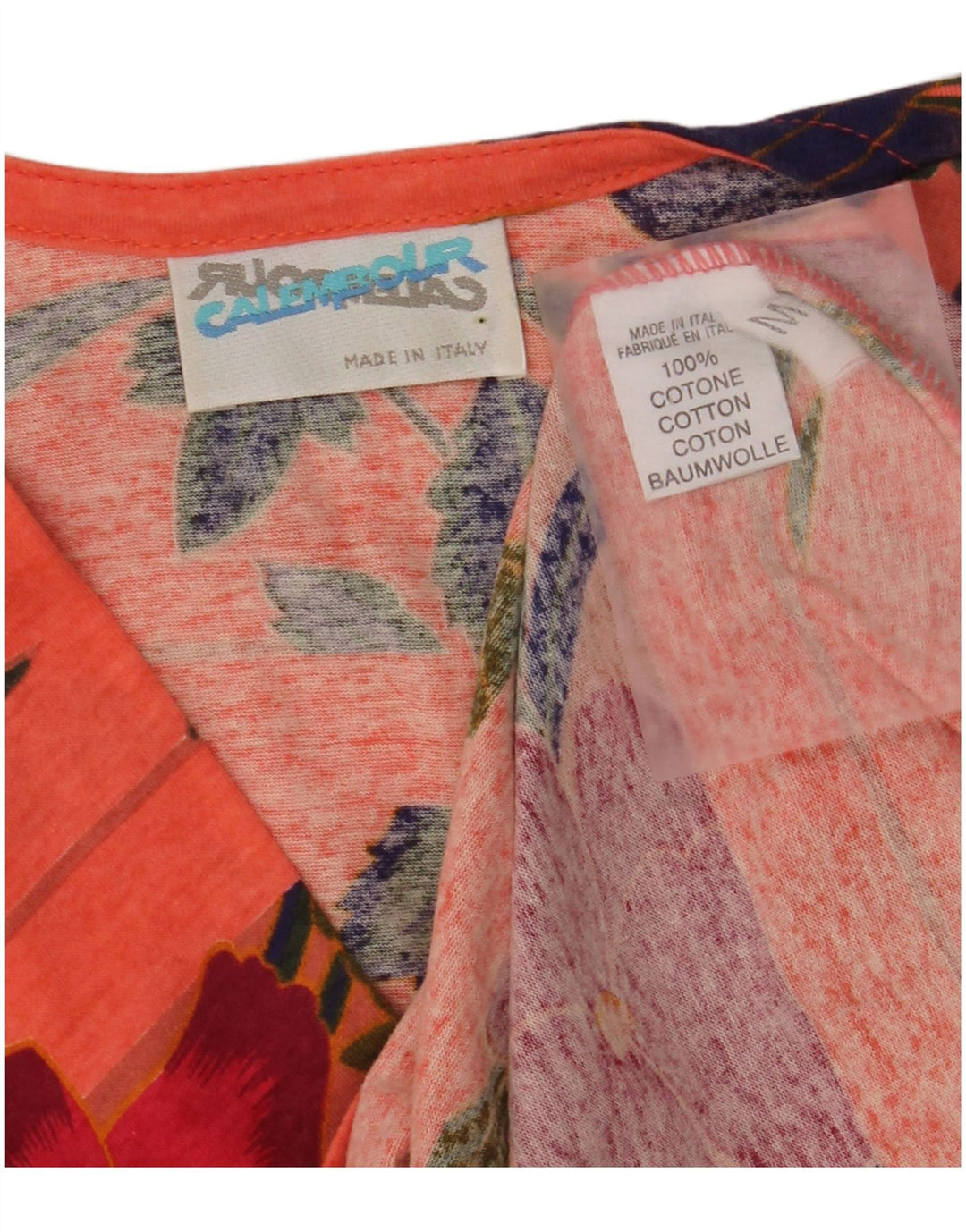 VINTAGE Γυναικεία Μπλούζα Τοπ UK 14 Μεσαίο πορτοκαλί φλοράλ βαμβάκι