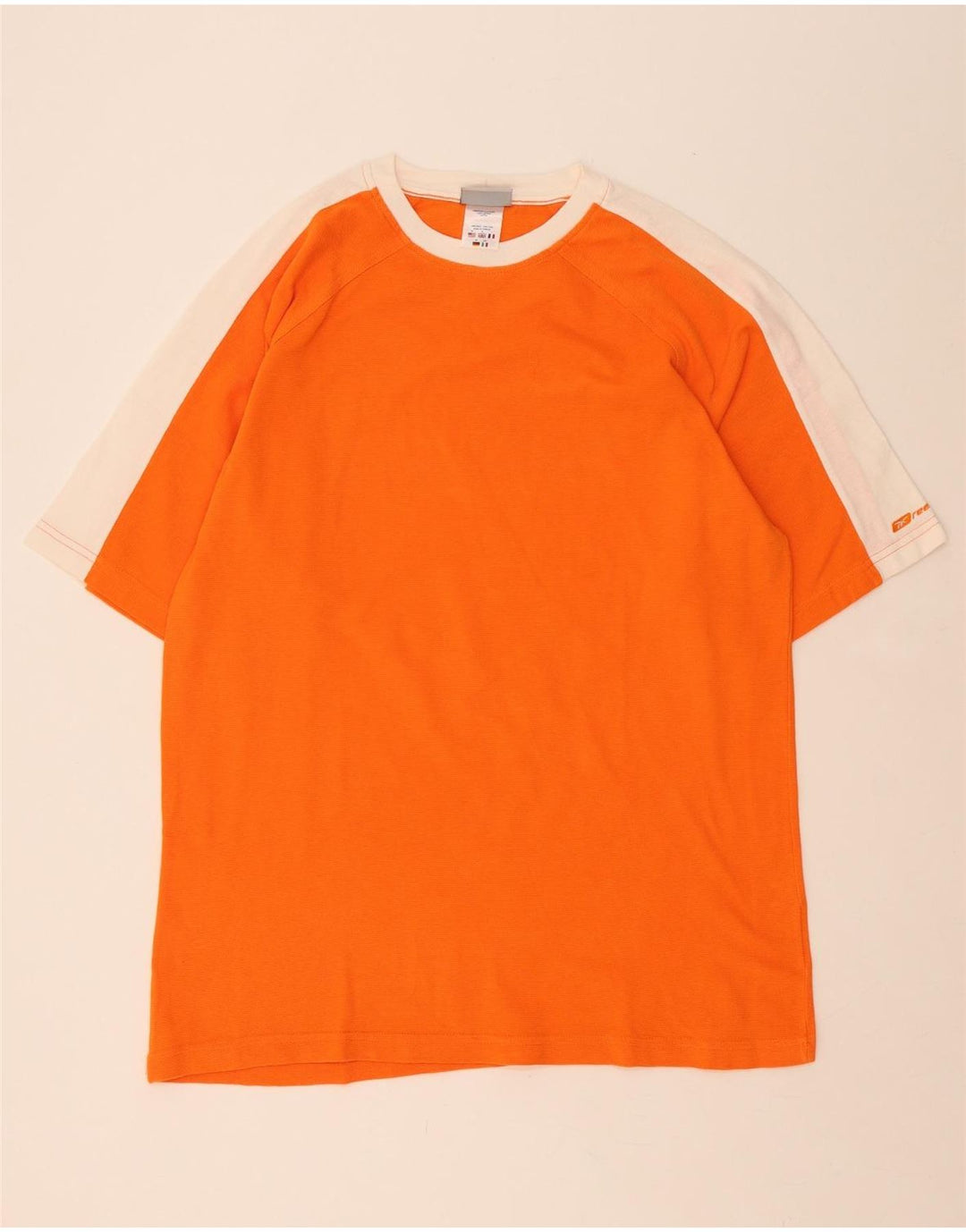 REEBOK Mens T-Shirt Top Medium Orange Colourblock Cotton Vintage Reebok and Second-Hand Reebok from Messina Hembry 