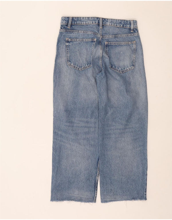 Zara Womens Crop Distressed Loose Jeans EU 36 XS W26 L25 Blue Cotton