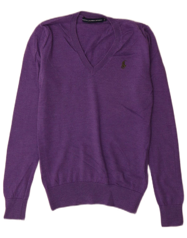 Ralph Lauren γυναικείο πουλόβερ με λαιμόκοψη με V λαιμόκοψη UK 10 Small Purple Wool Merino