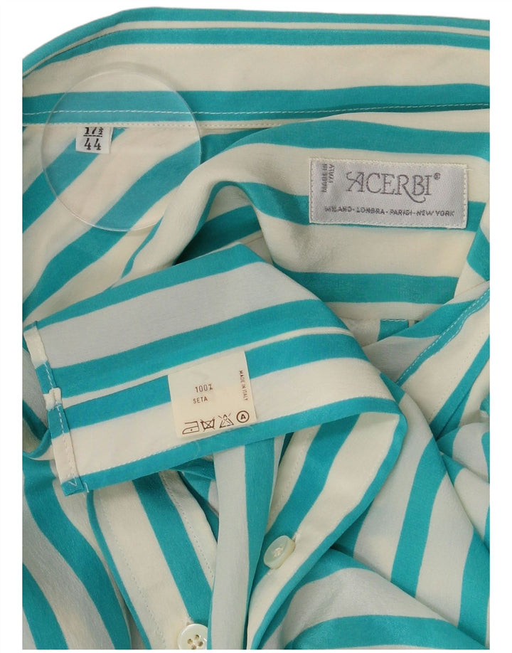 Vintage ανδρικό πουκάμισο μέγεθος 17 1/2 44 XL τιρκουάζ ριγέ μετάξι