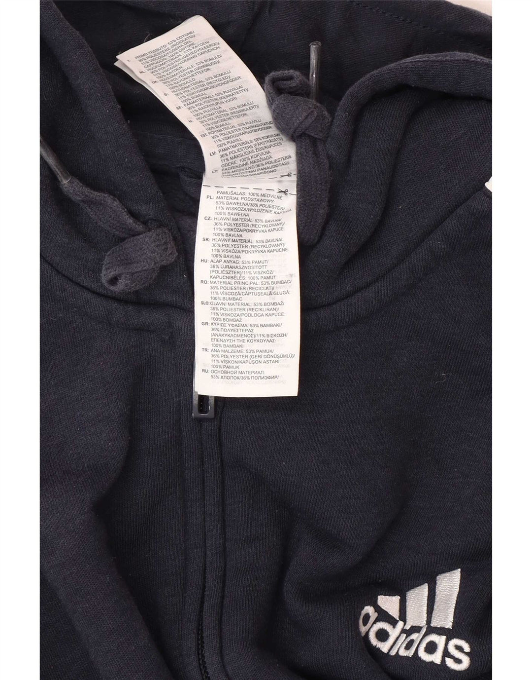 Ανδρικό πουλόβερ με κουκούλα με φερμουάρ Adidas, μεσαίο μπλε βαμβακερό
