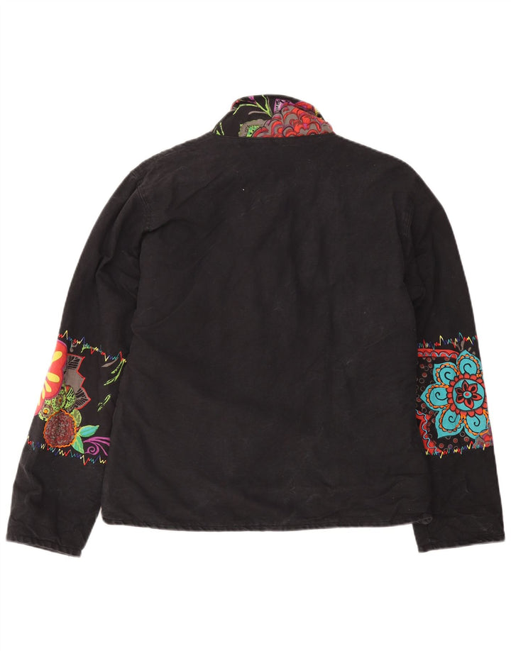 Γυναικείο Windbreaker Jacket VINTAGE UK 14 Medium Black Floral