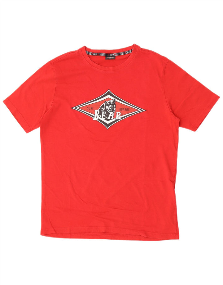 Bear Ανδρικό γραφικό T-Shirt Top Μεσαίο κόκκινο βαμβακερό