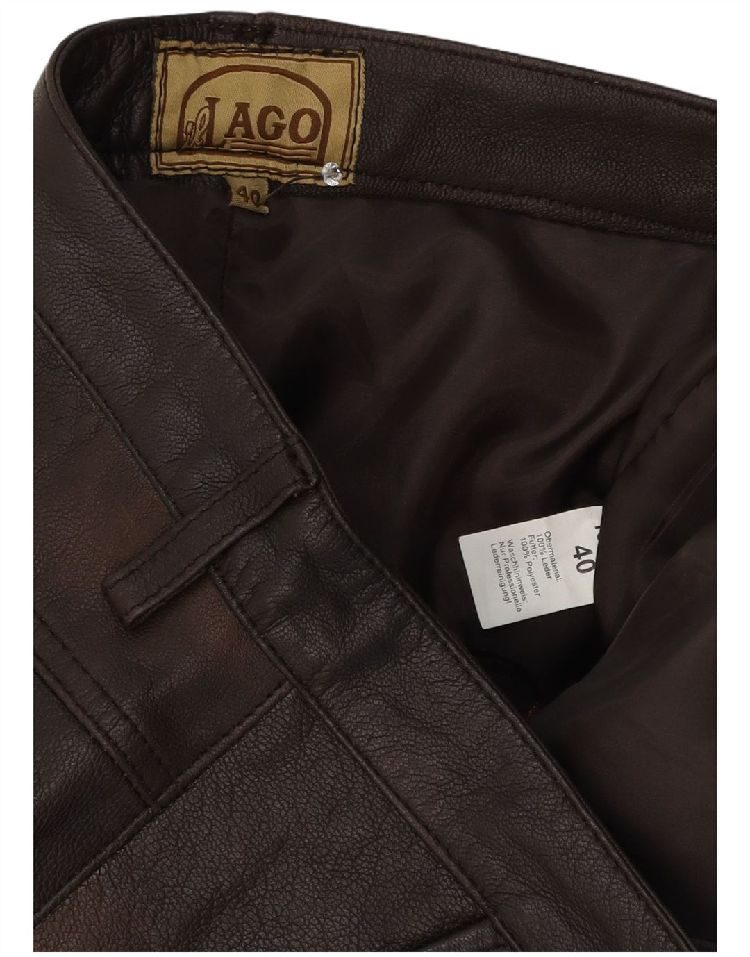 il Lago Ανδρικό Λεπτό Δερμάτινο Παντελόνι IT 48 Medium W30 L32 Καφέ Δερμάτινο