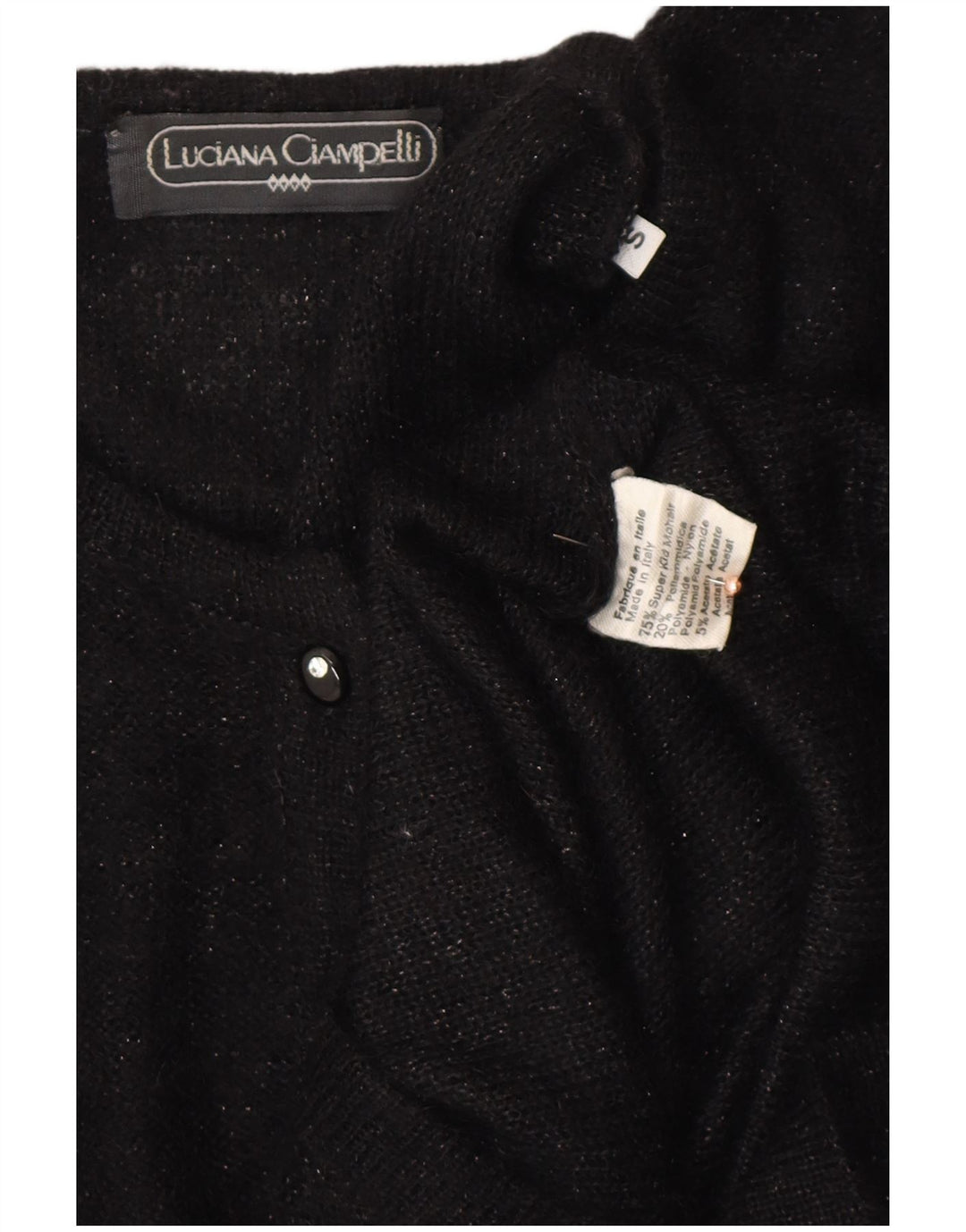 VINTAGE Γυναικείο πουλόβερ με λαιμό και κουμπιά UK 10 Small Black Flecked Mohair