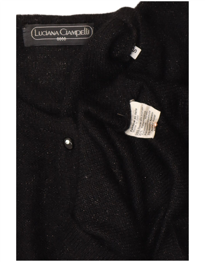 VINTAGE Γυναικείο πουλόβερ με λαιμό και κουμπιά UK 10 Small Black Flecked Mohair