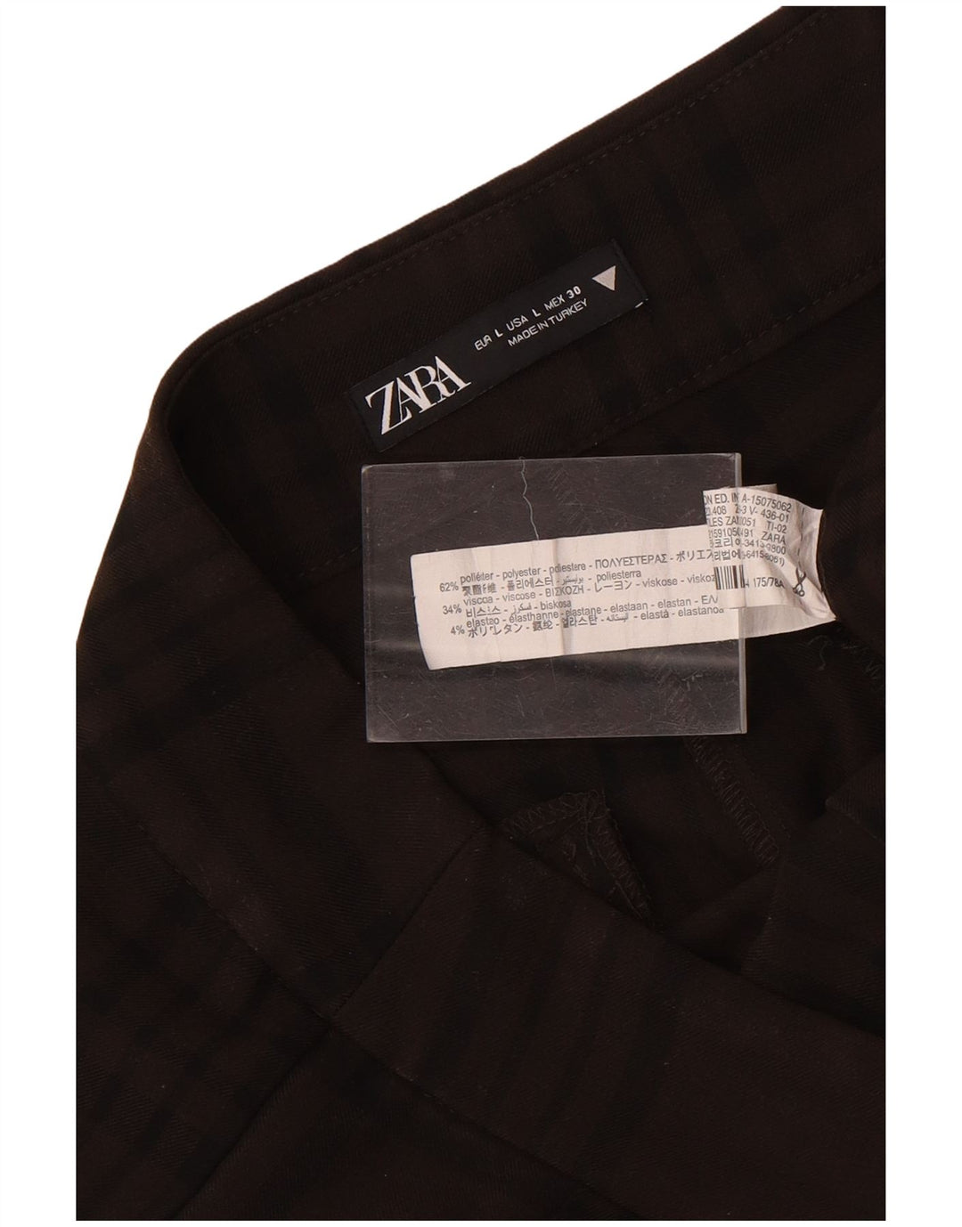 Zara Γυναικείο ίσιο παντελόνι Chino Large W30 L29 Brown Check Polyester