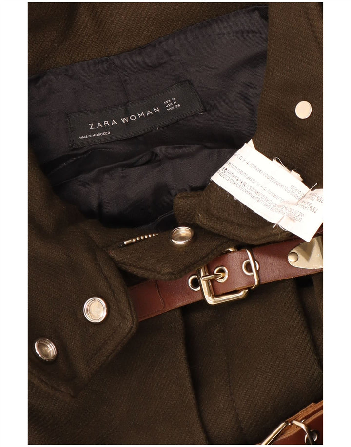 Zara Γυναικείο Μπουφάν με κουκούλα αντιανεμικό UK 14 Medium Khaki Wool