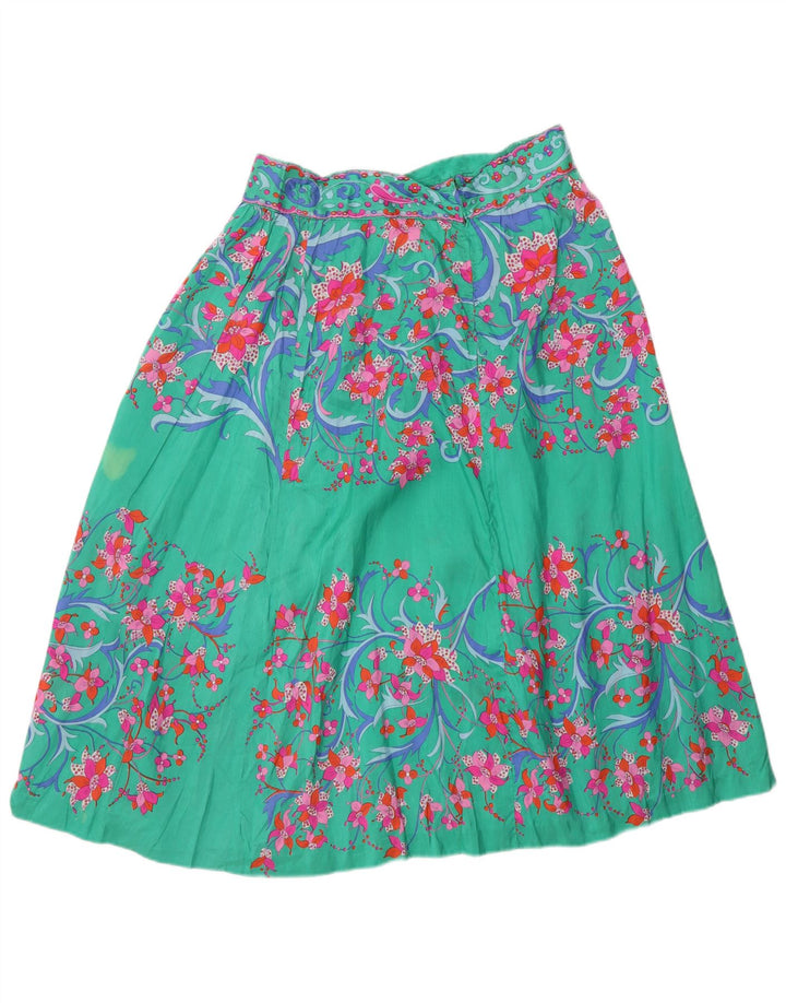 Vintage Γυναικεία Flared Φούστα W28 Μεσαία Πράσινη Floral