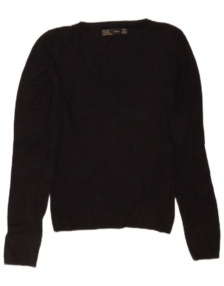 Zara Γυναικείο πουλόβερ με V λαιμόκοψη UK 8 Small Black Rayon