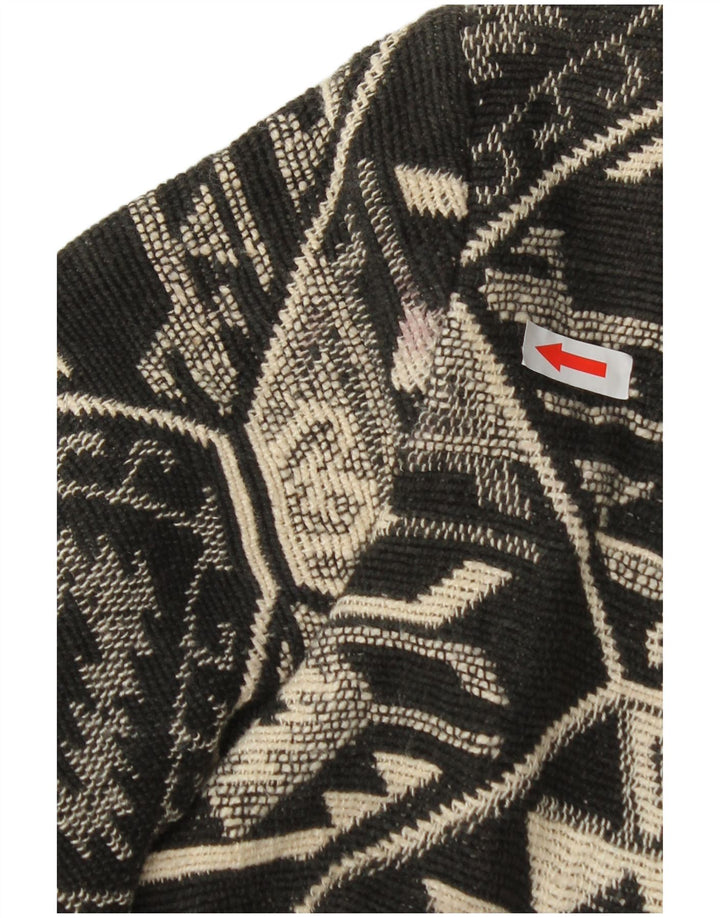Vintage Γυναικείο Crop Open Bomber Jacket UK 14 Medium Black Geometric Cotton