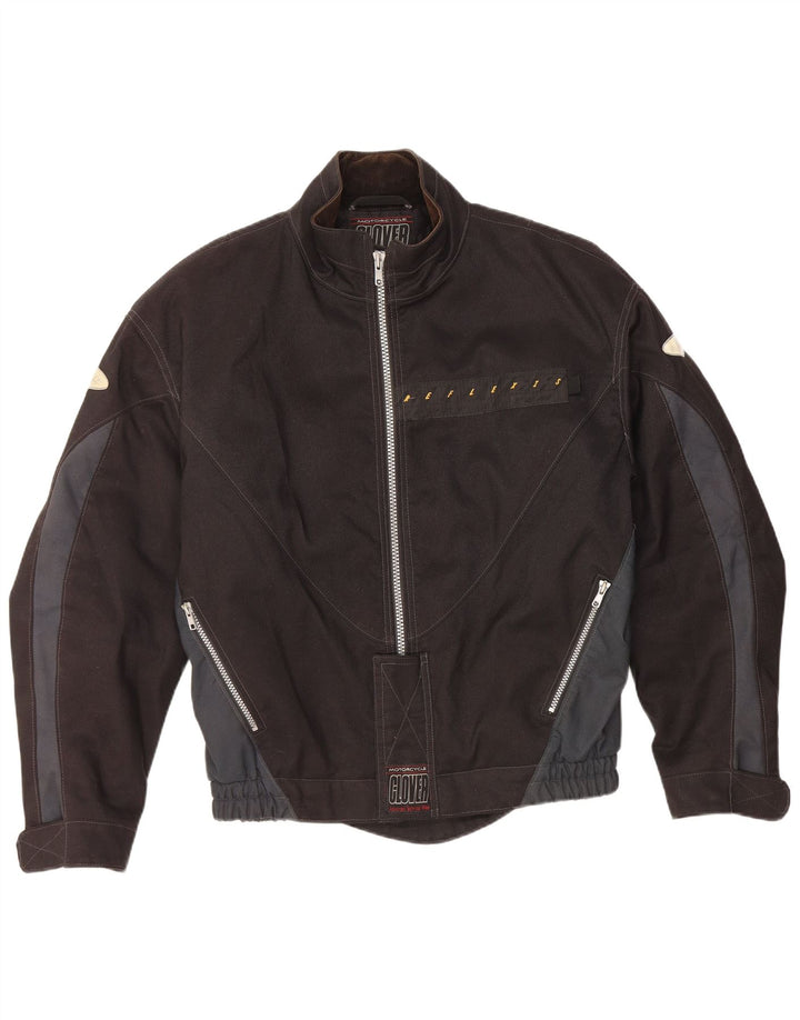 Clover Mens Motorcycle Racer Jacket UK 40 Large Black Colourblock