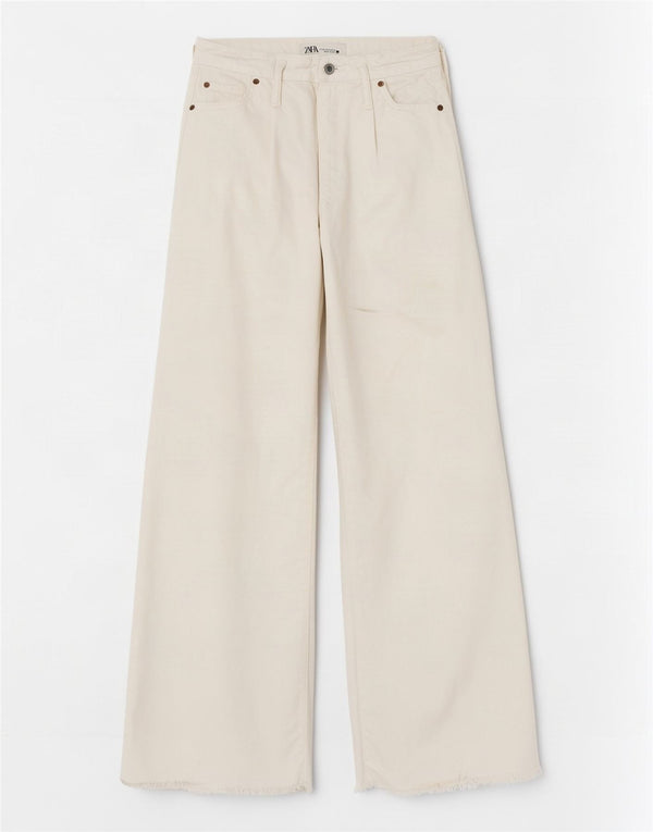 Zara Γυναικείο φαρδύ τζιν EU 34 2XS W24 L31 Λευκό βαμβακερό