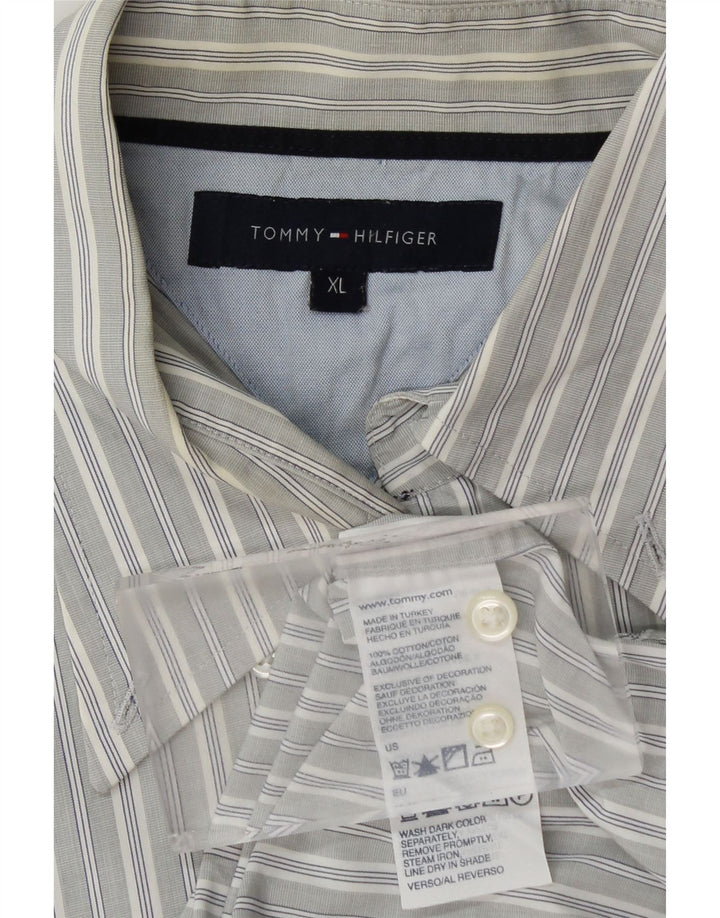 TOMMY HILFIGER Ανδρικό πουκάμισο XL Γκρι ριγέ βαμβακερό