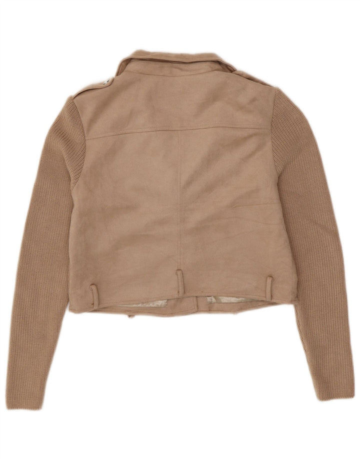 GUESS Γυναικείο Crop Knit Biker Jacket UK 16 Large Beige