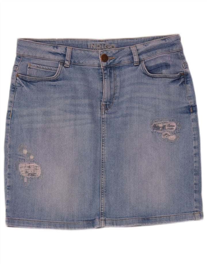 Marks & Spencer Γυναικεία Indigo Distressed Τζιν φούστα UK 12 Medium W32 Blue