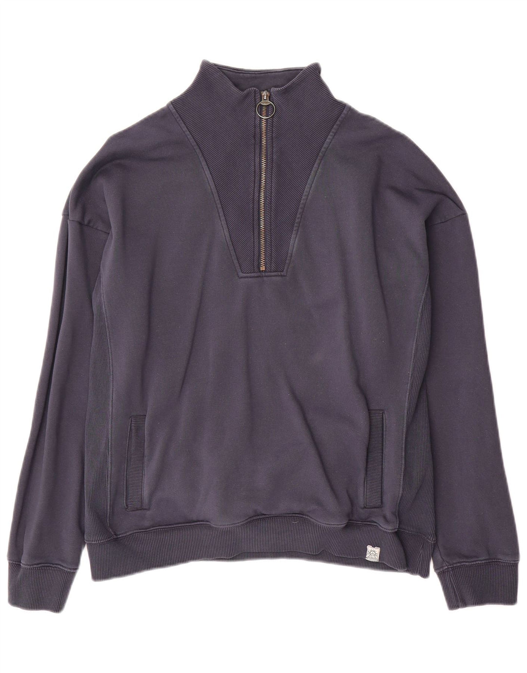 Ανδρικό φούτερ με λαιμόκοψη με φερμουάρ με έντονο πρόσωπο, μεσαίο μπλε ναυτικό