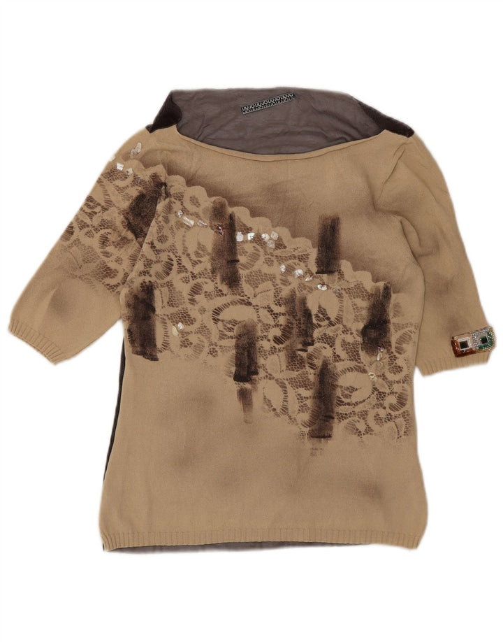 Liu Jo Γυναικεία See Through Μπλούζα Τοπ UK 12 Medium Beige Colourblock